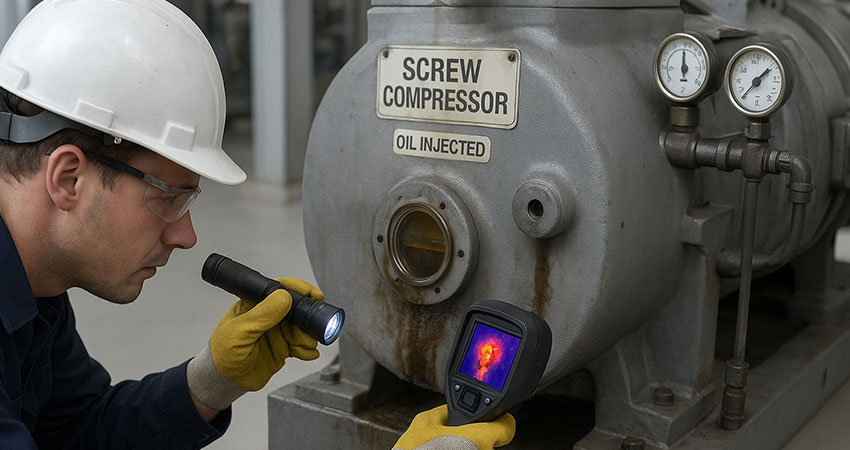 چرا نشتی روغن در کمپرسور اسکرو رخ می‌دهد؟ (ریشه‌یابی مشکل)