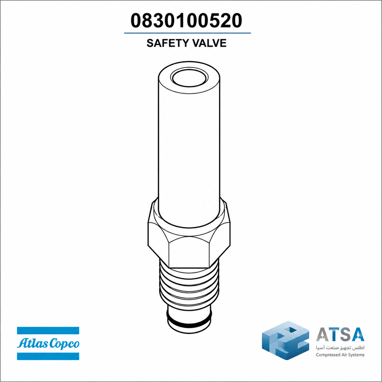 شیر اطمینان کمپرسور اطلس کوپکو 0830100520 | Safety Valve GA30-GA45 9.3 Bar